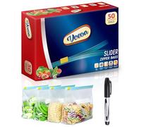 50 Pcs Storage Bags With Zips Freezer Bags Large Ziplock Bags Reusable Sandwich Bags Food Bags(2.27L) Food Storage Bags With Expandable Bottom And 1 Maker Pen For Ziploc Bags Or Travel Storage Bags