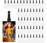 50 Pcs Sublimation Blank Luggage Tags, Travel Bag Tags Bulk with Black Straps, Blank Suitcase Labels Sublimation Bag Tag for Keychains Handmade DIY Craft Gifts, 14 x 6 cm