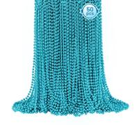 50 PCS Teal Bead Necklaces, Teal Mardi Gras Beads Necklaces Turquoise Party Beads Necklace Bulk Round Beaded Necklaces for Mardi Gras, Christmas, School Spirit Day Party Favors