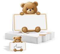 50 Pcs Teddy Bear Place Card Baby Shower Decoration Gender Reveal Table Seating Cards Paper New Baby Name Cards for Birthday Wedding Dinner Party Supply