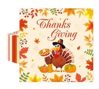 50 Pcs Thanksgiving Paper Napkins 13 x 13 Inches, Fall Turkey Disposable Luncheon Dinner Party Napkins for Autumn Theme Thanksgiving Party Decorations