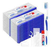 50 Pcs Toothbrushes with Toothpaste Kit, Travel Kit with Plastic Zip Bag,Toothbrush Head Cover, Floss Pick,25 gram Toothpaste,Bulk Toothbrush for Homeless,Travel,Hotel