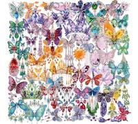 50 Pcs Transparent Stickers Waterprof pet Sticker Pack for Kindle Laptop Water Bottle Guitar Girls Scrapbooking Cute Scrapbook Preppy Journal Suitcase Butterfly-j