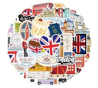 50 Pcs Travel Stickers for Suitcases Adults, Waterproof Aesthetic London Themed 3D Stickers, Small Landmarks Sticker for Laptop Car Scrapbook Phone Skateboard Luggage Kids Teens