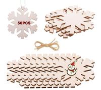 50 PCS Unfinished Snowflake Wood Slices for DIY Painted Craft Ornaments - Unfinished Craft Christmas Wooden Baubles For Hanging Decorations