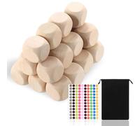 50 Pcs Unpainted Wooden Dices, 20mm Blank Dice, DIY Wood Plain Dices, Wooden Cubes, 6 Sided Blank Wood Dice for DIY Art & Crafts Puzzles Teaching Learning, with Drawstring Bag & Dot Sticker