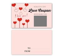 50 Pcs Valentine's Day Scratch Off Cards 2x3.5Inch Love Coupons Scratch Off Notes Card for Husband, Wife, and Children