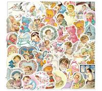 50 Pcs Vintage Baby Stickers Vinyl Cute Funny Style Stickers for Water Bottle Laptop Car Computer Helmet Luggage Skateboard,Waterproof Cartoon Sticker for Children Teens Adults