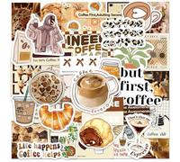 50 Pcs Vintage Coffee Stickers, Small Size Self-Adhesive Waterproof Vinyl Coffee Theme Stickers for Coffee Lovers, DIY Art Crafts Decoration,Journal,Envelope,Phone Case,Laptops Scrapbooks