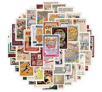 50 Pcs Vintage Posters Nostalgic Stickers Laptop Car Scrapbook Phone Skateboard Suitcase Luggage Bike Cool Retro Vinyl Waterproof Aesthetic Personalised Stickers for Teens Boys Girls Adults