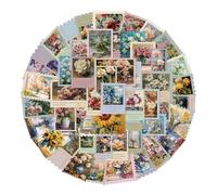 50 pcs Vinyl Stickers Pack Floral Postage Stamp Vintage Aesthetic Waterproof Decals for Suitcase Journal Notebook Scrapbook Girls Adults