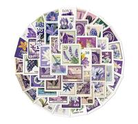 50 pcs Vinyl Stickers Pack Purple Vintage Postage Stamp Aesthetic Waterproof Decals for Journal Scrapbook Suitcase Notebook Adults Teens