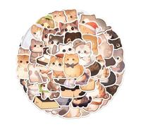 50 pcs Vinyl Stickers Pack Round Eyes cat Cartoon Cute Kawaii Waterproof Decals for Suitcase Phone Journal Scrapbook Girls Teens