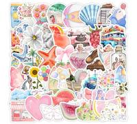 50 PCS Watercolor Diary Stickers,Diary Sticker Pack Vinyl Skateboard Guitar Door Laptop Luggage Car Bike Water Bottle Birthday Party Supplies Teens Boys and Girls Decals
