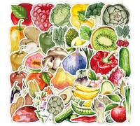 50 Pcs Watercolor Fruits & Vegetables Stickers for Phone,Guitar,Laptop,Skateboard,Luggage,Bicycle,Nordic Style Stickers Waterproof Vinyl,Graffiti Decorate for Teens Girls Boys Child Motivate Gift