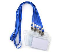 50 Pcs Waterproof Type Clear Plastic Horizontal Name Tag Badge Id Card and 50 Pcs Blue Lanyard