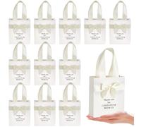 50 Pcs Wedding Gift Bags with Bow Ribbon Handles 6.2x7.2x2.5 Inch Paper Thank You Bags Bulk Wedding Favor Paper Bag for Party Favor Bridesmaid Gift Bridal Shower Baby Shower Birthday Supplies(Beige)