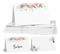 50 Pcs Wedding Place Cards Flower Table Seating Cards Paper Tented Wedding Name Cards for Table Setting Birthday Dinner Party