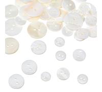 50 PCS White Buttons Mother of Pearl Buttons Natural Shell Button Pearl Shell Bulk Sewing Button Small Round Edge White Set for DIY Sewing Crafts Clothes Shirts Suits (10/12.5/15/18/20mm 2 Holes)