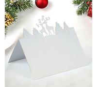 50 Pcs White Christmas Name Place Cards - Elk Xmas Table Settings Seat Cards for Wedding Party Decoration