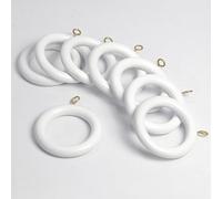 50 Pcs White Wooden Curtain Rings with Hooks | 2.5 Inch Outer Diameter, 1.75 Inch Inner Diameter | Fits 1 to 1.5 Inch Curtain Rods - Wood Drapery Rings for Curtains, Drapes, and Shower Curtains