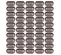 50 Pcs Wig Clips 8 teeth Hair Extension Clips with Rubber Metal Snap for Hair Extensions (28mm Dark Brown)