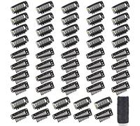 50 Pcs Wig Clips 9 teeth and 10 Teeth Chunni Clips Hair Extension Clips with Rubber Metal Snap for Hair Extensions (32mm+36mm Black)