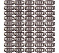 50 Pcs Wig Clips 9-teeth Hair Extension Clips with Rubber Metal Snap for Hair Extensions (32mm Dark Brown)