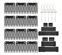 50 Pcs Wig Combs 7-teeth Plastic Wig Clips with 2 Pcs Black Elastic Band 5 Pcs T Pins and 5 Pcs C Curve Needles Sewing for Making Wigs