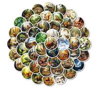 50 Pcs Wildlife Animal Stickers Pack, Round Nature Scene Vinyl Decals of Forest Creatures and Insects for Laptop, Water Bottle, Skateboard, Phone Case - Waterproof Decorative Decal Set for Kids Adults