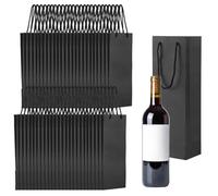 50 Pcs Wine Gift Bags, Luxury Paper Single Bottle Wine Bags, 13.8 x 4.3 x 3.5 in with Sturdy Handle, Champagne Presentation Packaging, Ideal for Party, Wedding, Christmas, Business Gifting (Black)
