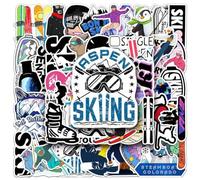 50 Pcs Winter Skiing Stickers, Cartoon Ski Decals Vinyl Waterproof Stickers for Water Bottle Laptop Luggage Helmet Snowboard Guitar Scrapbook Phone