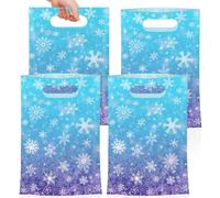 50 Pcs Winter Snowflake Gift Bags, Plastic Frozen Goodie Bags with Handles, Blue and Purple Candy Goodie Party Favor Bag for Winter Wonderland Christmas Birthday Decorations Frozen Party Supplies