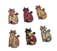 50 Pcs Wooden Buttons Colorful Cartoons Cat Button Printing Cute Animals Decorations Embellishments for Sewing Crafting