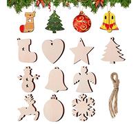 50 PCS Wooden Christmas Decorations Tree Hanging Ornaments with 50 PCS Twines,Wood Tags Ornaments Snowflake Star Sock Snowman Pendants for Christmas Tree Hanging Decor & Art Crafts DIY Gift (Colour 3)