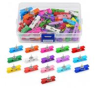 50 Pcs Wooden Push Pin Clips, Wooden Push Pin Clips for Wall Cork Boards (Colorful)