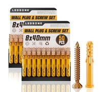 50 Pcs x 2 Wall Plugs and Screws Set Masonry Self Tapping Screws, 8 x 40mm Expansion Pipe Anchor Bolts), M6/M8/M10 Heavy Duty Wood Screw and Wall Plugs Kit for Brick, Concrete, Masonry, Drywall