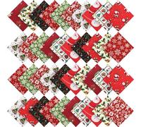 50 pcs x 4" (10cms x 10cms) 100% Cotton Christmas Patchwork Squares (1) Plus Free 1 MTR Grosgrain Ribbon - Simply Sew Crafty™