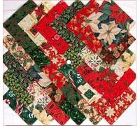 50 pcs x 4" (10cms x 10cms) 100% Cotton Christmas Patchwork Squares (2) Plus Free 1 MTR Grosgrain Ribbon - Simply Sew Crafty™