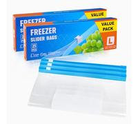 50 Pcs Ziplock Freezer Bags, Slider Freezer (6L) - Reusable Ziplock Bags with Expandable Bottom Zip Lock bags for Sandwich,Fruits, Meats, Vegetables, Snacks, and Essentials