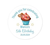 50 Personalised Birthday Stickers 1ST 16TH 50TH Birthday or Anniversary Party Favour Labels Fabulous 40TH After Party Thank You Sweet Bag Seals - Rd 755 (03 Blue Cupcake)
