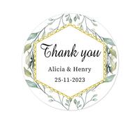 50 Personalised Greenery Wedding Favour Thank You Stickers, Laurel Branch Party Favour Bag Labels for Sweet Cone/Invites/Scrapbooking - Rd 059 (04)