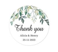 50 Personalised Greenery Wedding Favour Thank You Stickers, Laurel Branch Party Favour Bag Labels for Sweet Cone/Invites/Scrapbooking - Rd 059 (01)