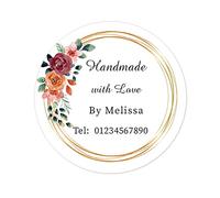 50 Personalised Handmade with Love by Stickers Seals,Custom Any Text 40mm Round Wedding Favour Labels, fits Party Bags,Business Store,Homemade Crafts,Xmas,Packaging - Rd 515 (004)