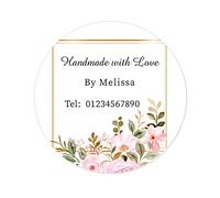50 Personalised Handmade with Love by Stickers Seals,Custom Any Text 40mm Round Wedding Favour Labels, fits Party Bags,Business Store,Homemade Crafts,Xmas,Packaging - Rd 515 (001)