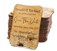 50 Personalised Painted Wood Save the Date Fridge Magnet for Rustic Wedding (Sunny Charm)
