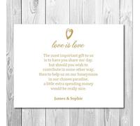 50 Personalised Wedding Money Poem/Honeymoon Wish Poems Card/Gift Poems Gold (MP14-50)