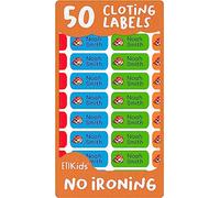 50 Personalize Name and Icon Stickers, No-Iron. Great for Clothes and Objets, School, Camp, Nursing Care. Microwave, Dishwasher and Freezer Safe Labels. Color 1