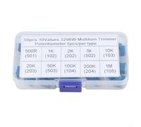 50-Piece 3296W Multiturn Trimmer Potentiometer Kit with 10 Resistance Values from 500 Ohm to 1M Ohm in Storage Box for Circuit Debugging DIY Electronics
