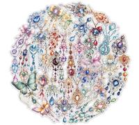 50-Piece Clear Waterproof Crystal Jewelry Gem Sticker - Vintage Gemstone Necklaces & Earrings, Beautiful Butterfly Decals for Scrapbooking, Art Crafts & Journal Decoration
